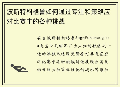 波斯特科格鲁如何通过专注和策略应对比赛中的各种挑战