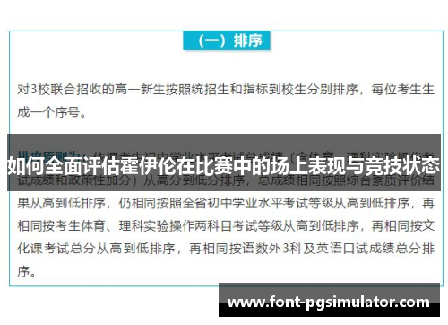 如何全面评估霍伊伦在比赛中的场上表现与竞技状态